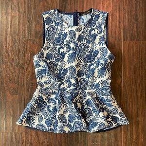 Zara Woman Blue and White Sleeveless Peplum Top